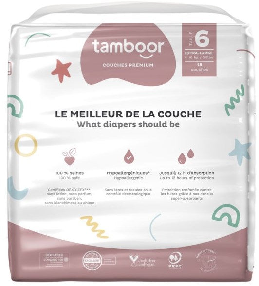 Tamboor Premium Size 6 Baby Diapers, 16+ kg, 18 pcs
