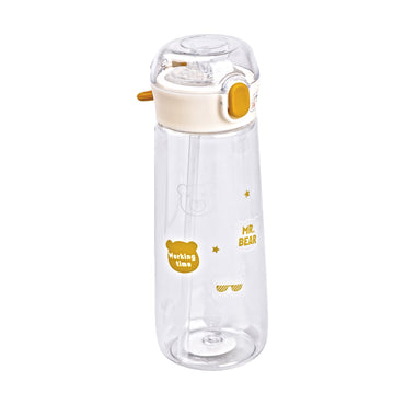 Mr. Bear Working Time Brown Water Bottle with Locking Lid & Straw, 600 mL - Image 2