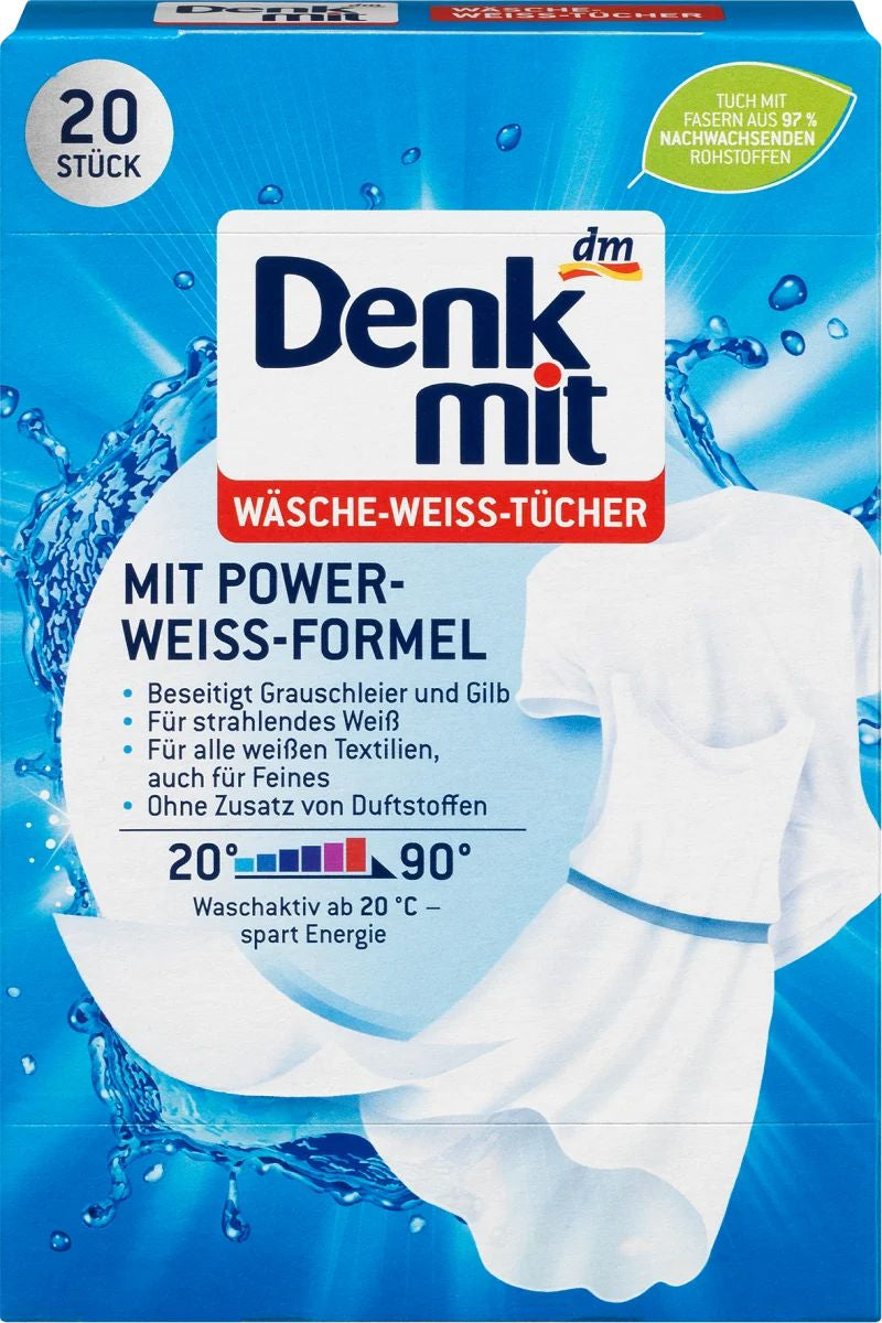 Denkmit Active Laundry Sheets for White Fabrics, 20 pcs