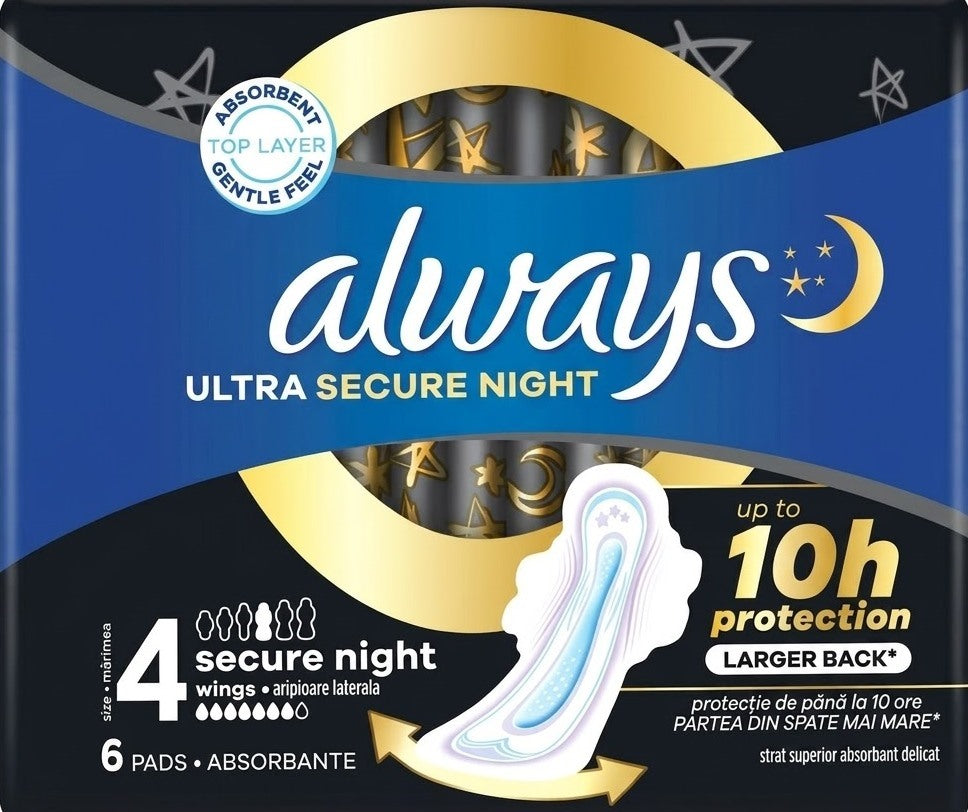 Always Ultra Secure Night Sanitary Pads Size 4, 6 pcs