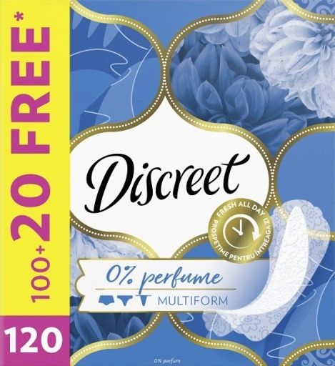 Discreet 0% Perfume Multiform Daily Panty Liners, 120 pcs