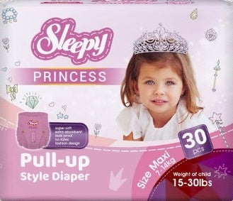 Sleepy Princess Size 4 Baby Pull-Up Diaper Pants, 7-14 kg, 30 pcs