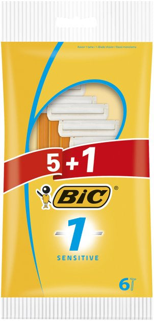 BIC Sensitive Disposable Razors, 1 Blade, 5 + 1 pcs