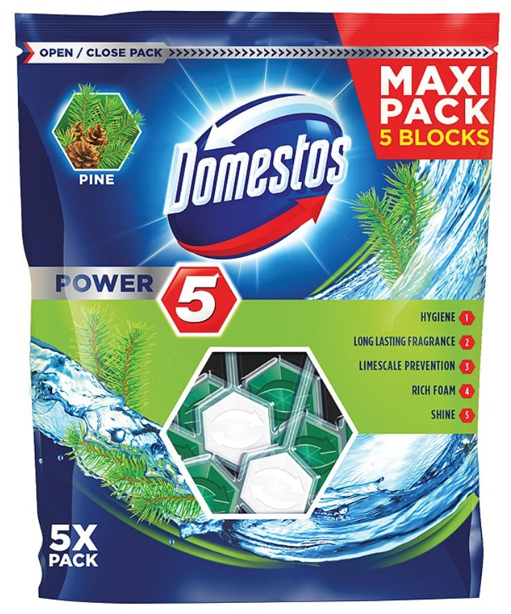 DOMESTOS Power 5 Pine 5* Toilet Rim Block, 55 g