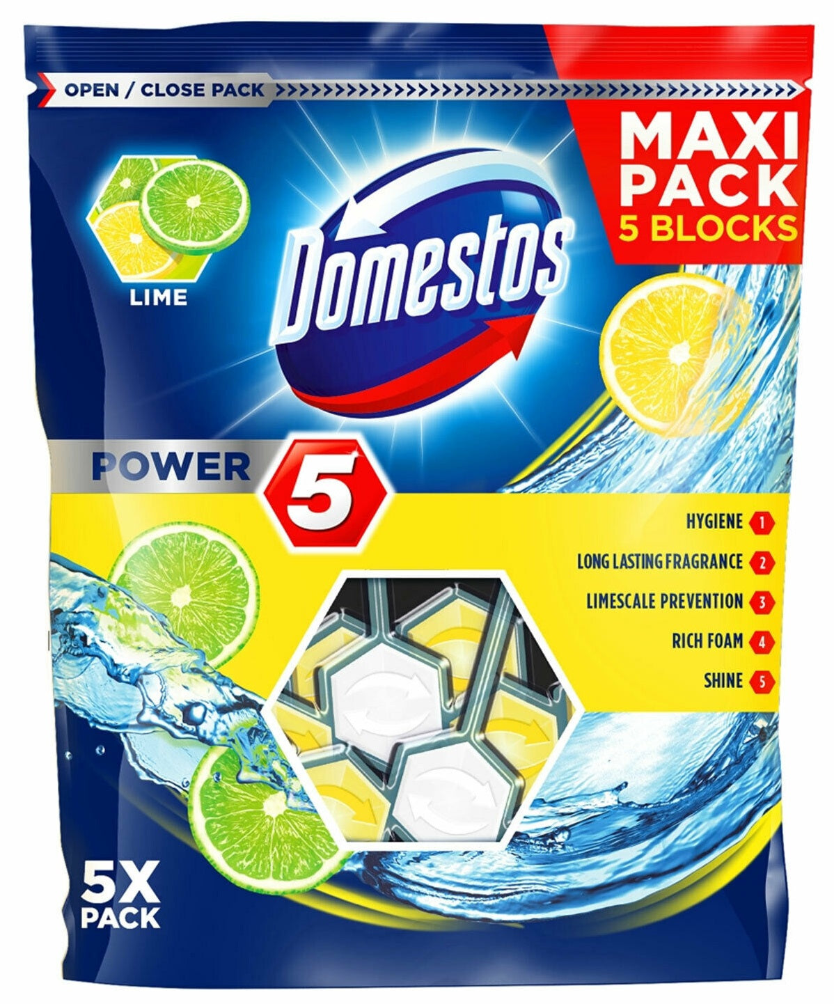 DOMESTOS Power 5 Lime 5* Toilet Rim Block, 55 g