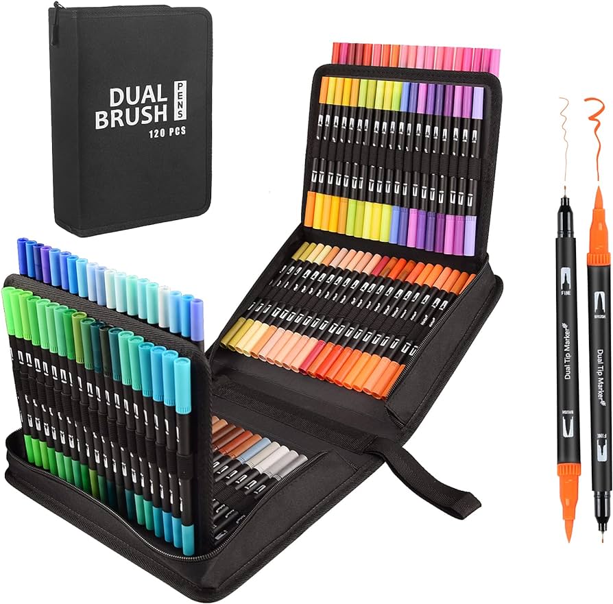 Dual Brush Pens DW-120 Watercolor Marker Set, 120 pcs