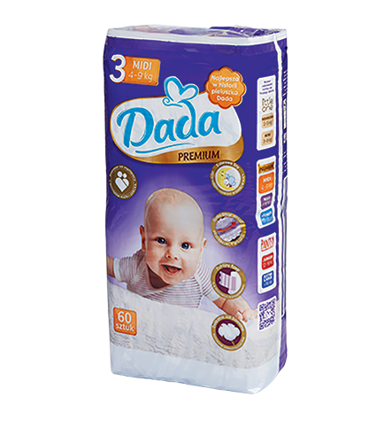 Dada Premium Midi Baby Diapers, 60 pcs, 4-9 kg