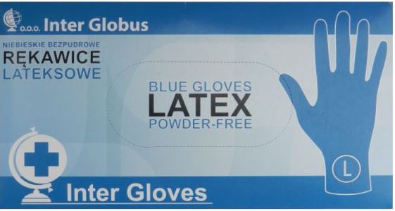 Inter Globus Blue Latex Medical Gloves, Size L, 50 pcs
