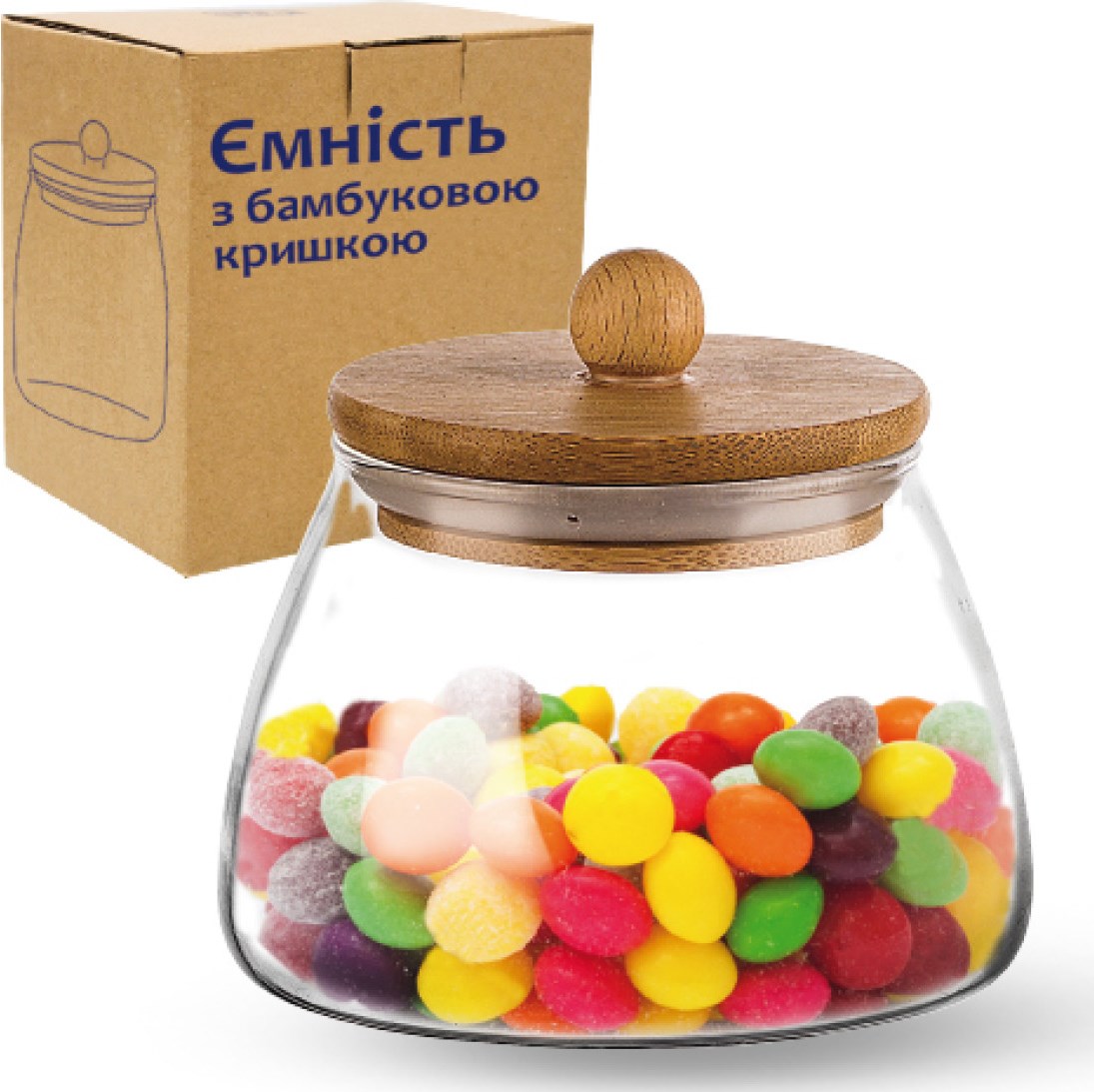 S&T 32245 Glass Storage Jar with Bamboo Lid, 540 mL