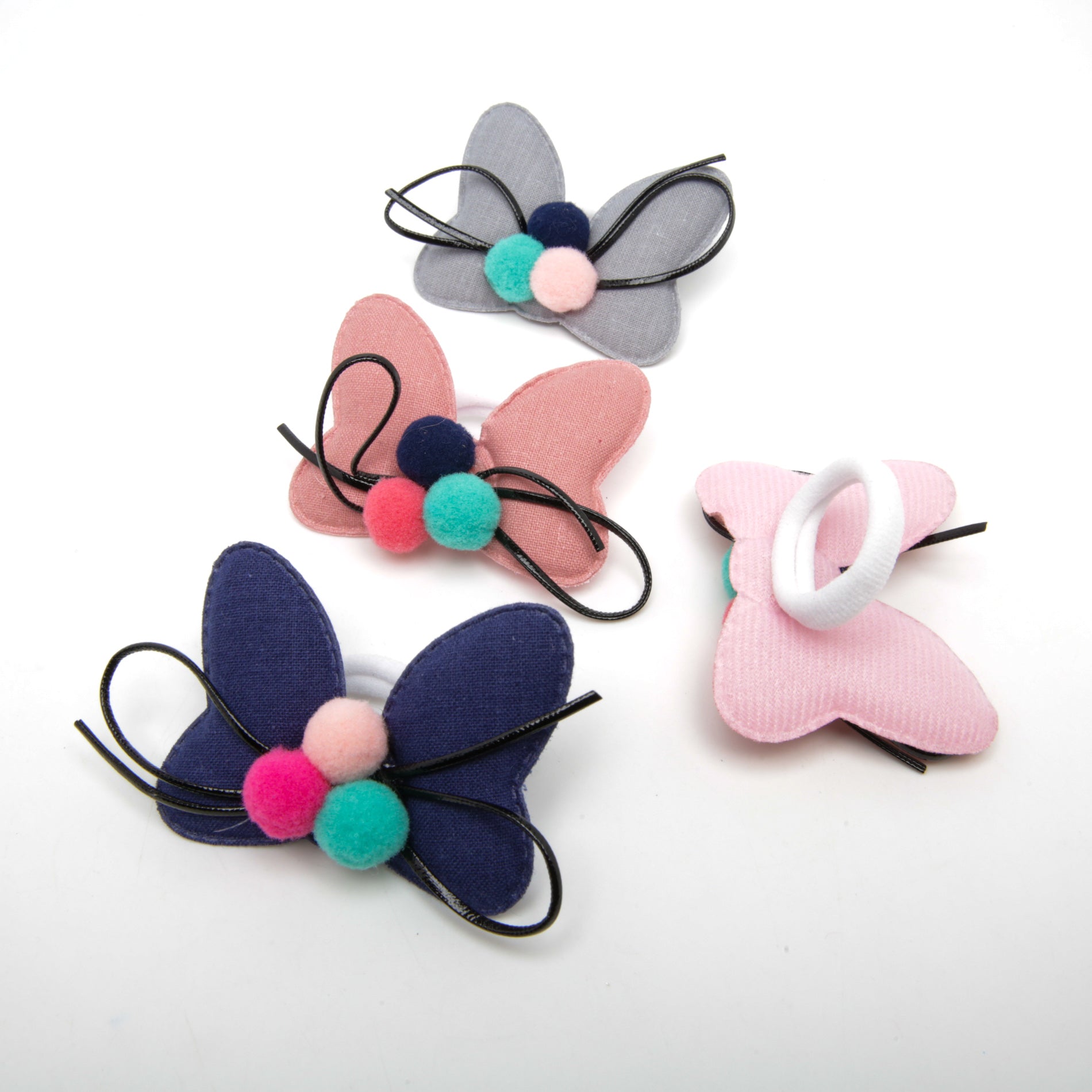 Kids' Bow Hair Tie with Pom-Poms 6-4584, 6.5 cm (Price per 1 pc)