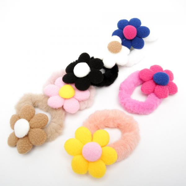 Kids' Furry Hair Tie with Flower 6-3924 (Price per 1 pc)