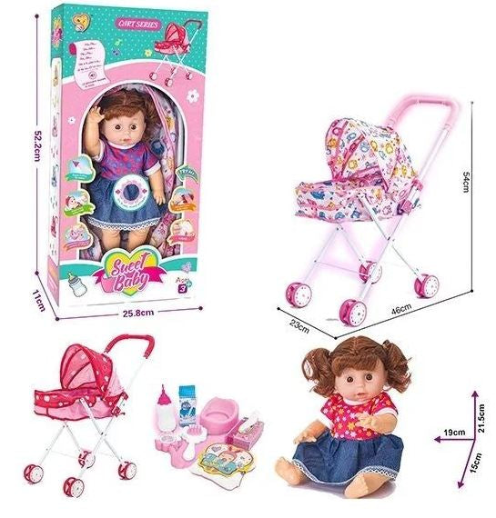 Sweet Baby 888-13B Baby Doll with Stroller, Bottle, Potty & Music Chip