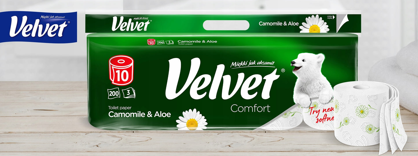 Velvet Chamomile & Aloe 3-Ply Toilet Paper, 10 Rolls - Image 2