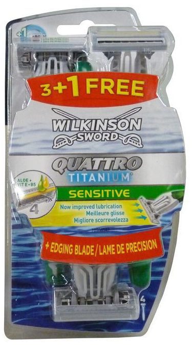 Wilkinson Sword Quattro 4 Titanium Sensitive Razors, 3 + 1 pcs