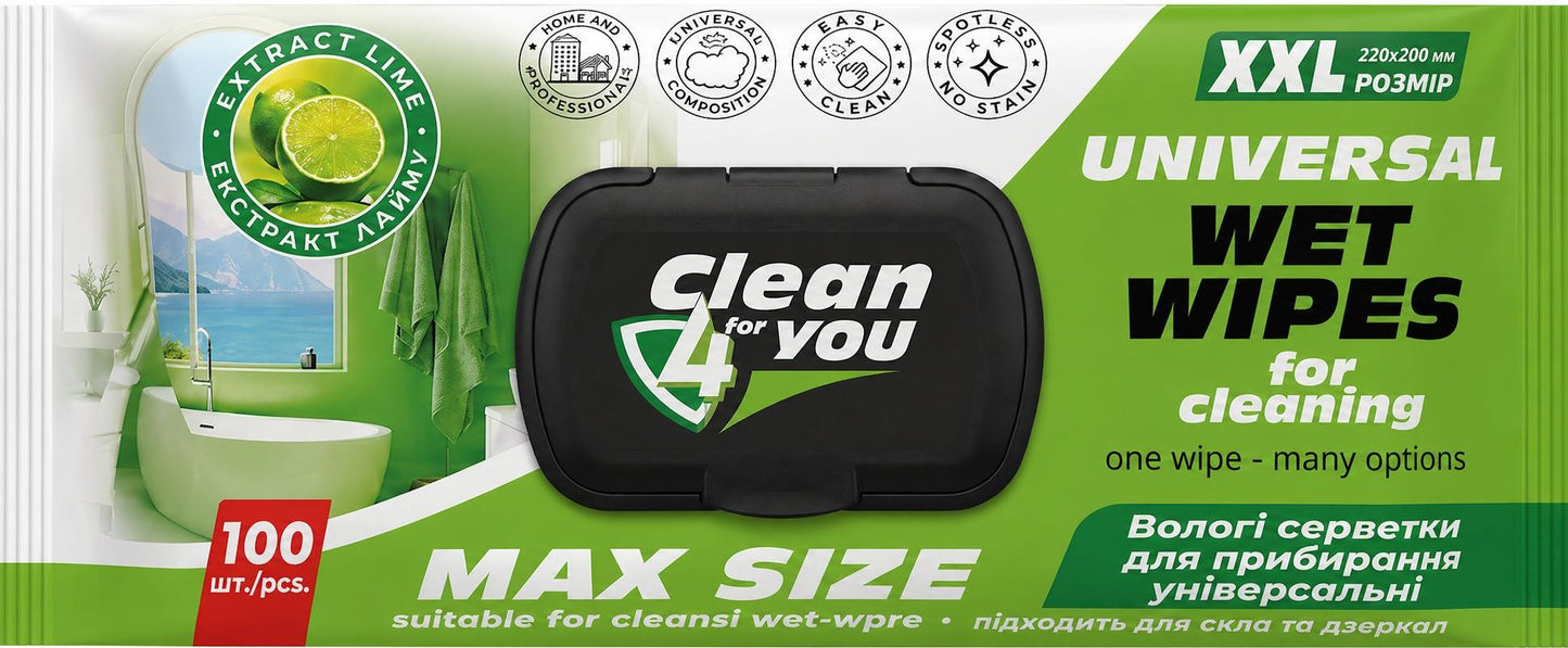 Clean 4 You Cleaning Wet Wipes with Lime Extract, 100 pcs