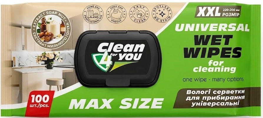 Clean 4 You Cleaning Wet Wipes with Soapnut Extract, 100 pcs