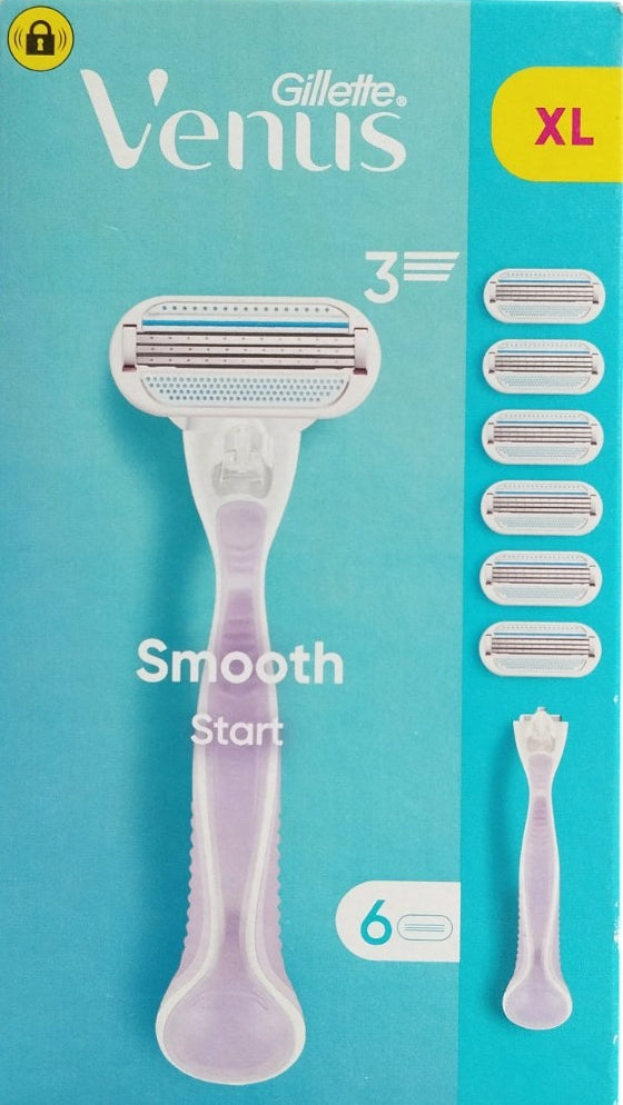 Gillette Venus Smooth Start Women's Razor, 6 Cartridges, 3 Blades