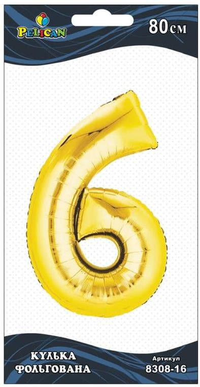 Pelican Number 6 Gold Foil Balloon, 80 cm