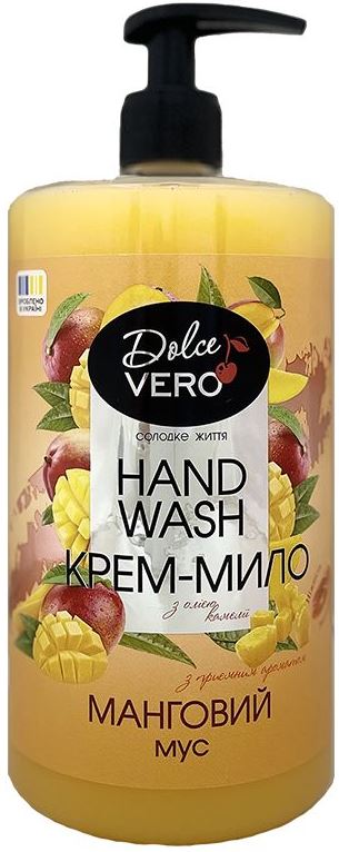 Dolce Vero Mango Mousse Liquid Cream Soap with Pump, 500 mL