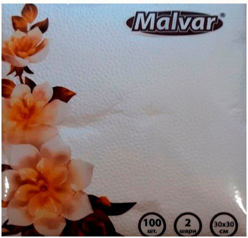 Malvar White 2-Ply Table Napkins, 30 x 30 cm, 100 pcs