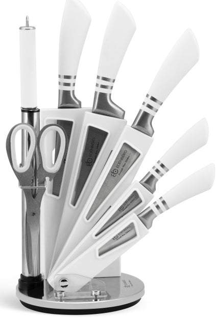 Edenberg EB-942 White Stainless Steel Kitchen Knife Set with Stand, 8 pcs