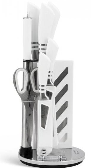 Edenberg EB-942 White Stainless Steel Kitchen Knife Set with Stand, 8 pcs - Image 2