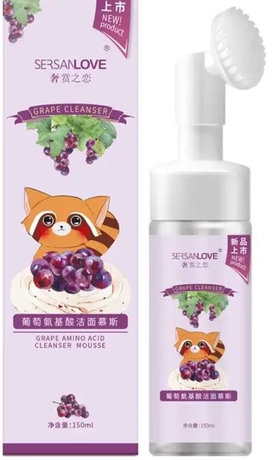 Sersanlove Grape Facial Cleansing Mousse with Brush, 150 mL