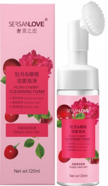 Sersanlove Peony Cherry Facial Cleansing Mousse with Brush, 120 mL