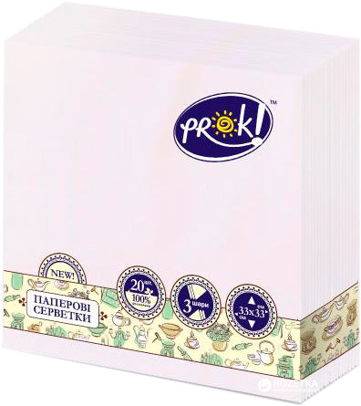 PrOK White 3-Ply Table Napkins, 20 pcs
