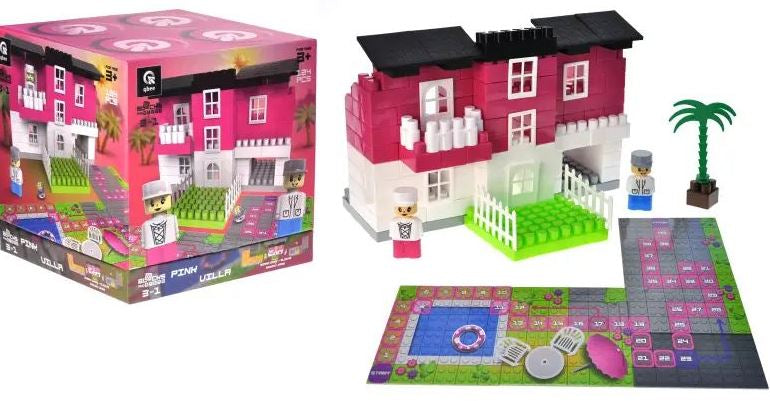 Blocks&Steps QB300-206 3-in-1 Pink Villa Building Set, 124 Pieces