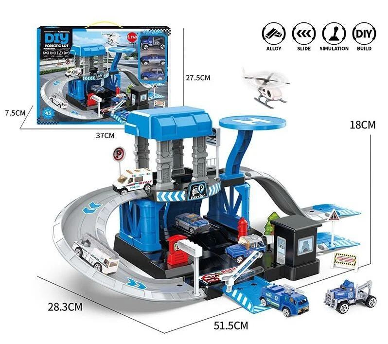 TN-1288 A Toy Garage Set with 3 Cars & Helicopter, 43 Pieces, 52 cm