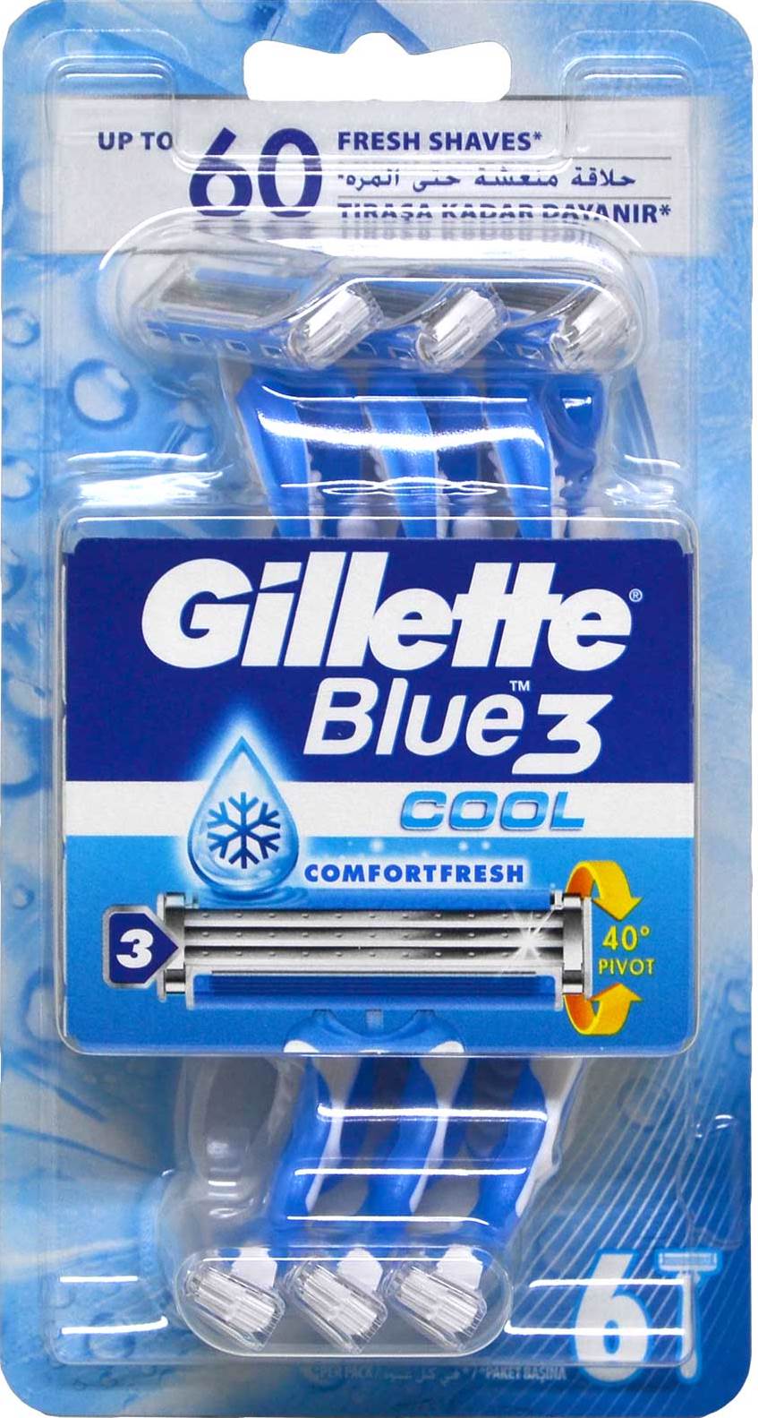 Gillette Blue 3 Cool Men's Disposable Razors, 6 pcs