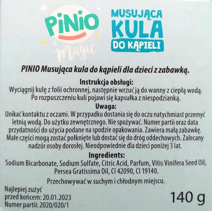 Pinio Magic Blue Kids Fizzing Bath Bomb with Surprise, 140 g - Image 3