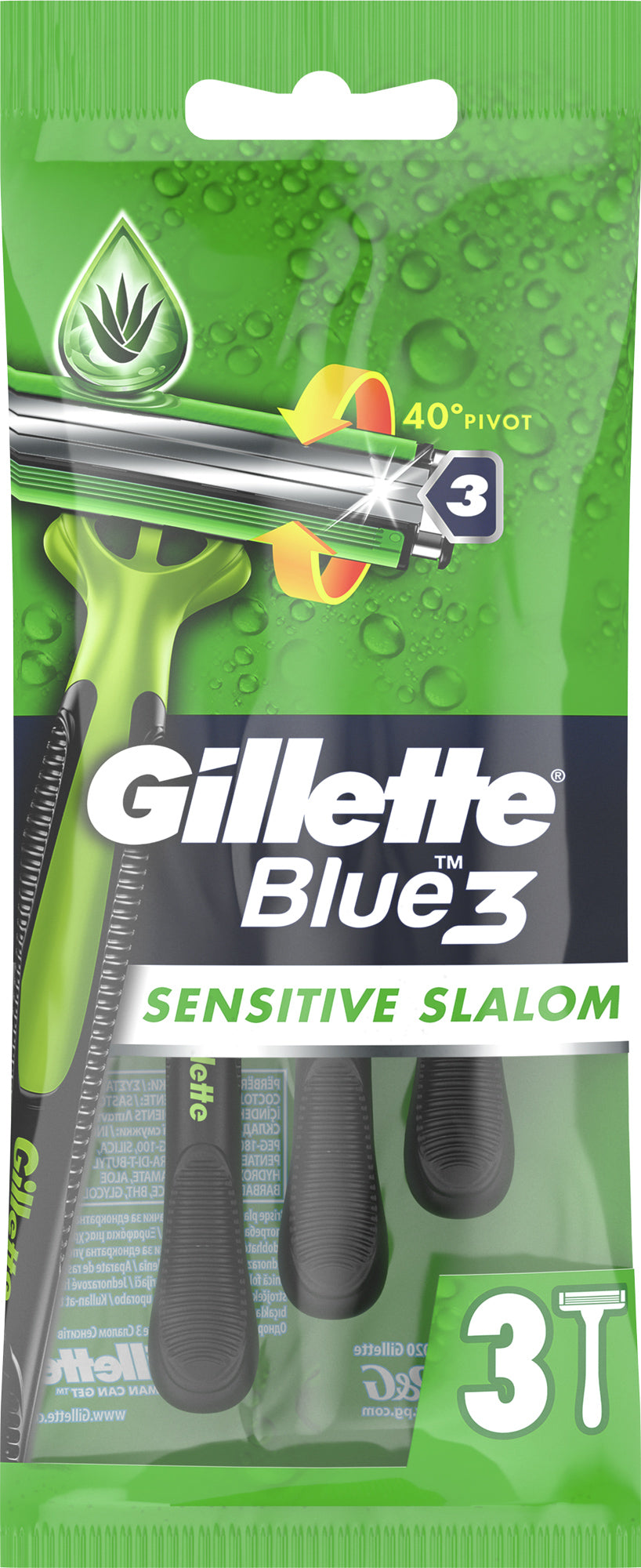 Gillette Blue 3 Sensitive Slalom Men's Disposable Razors, 3 pcs