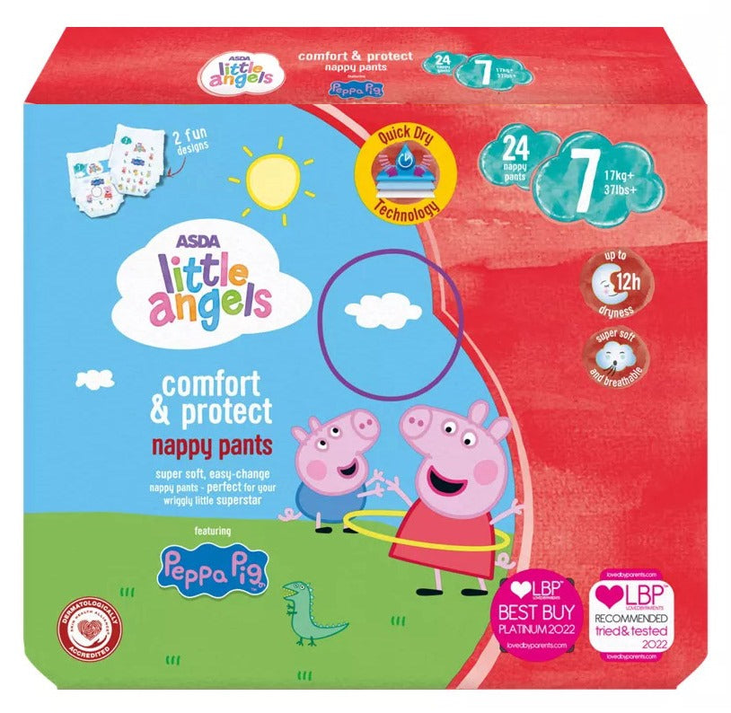 Asda Little Angels Comfort & Protect Size 7 Baby Pull-Up Diaper Pants, 17+ kg, 24 pcs