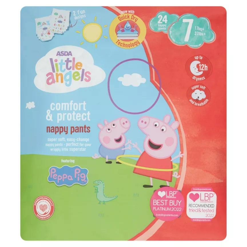 Asda Little Angels Comfort & Protect Size 7 Baby Pull-Up Diaper Pants, 17+ kg, 24 pcs - Image 2