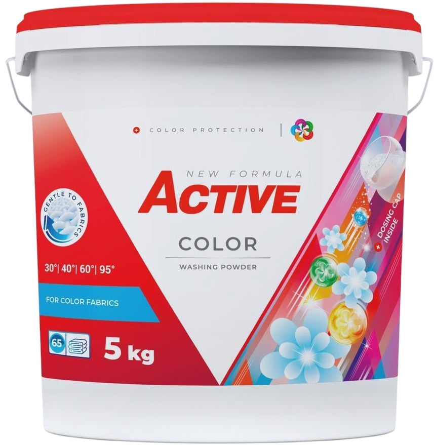 Active Color Laundry Detergent Powder in Bucket, 65 Loads, 5 kg