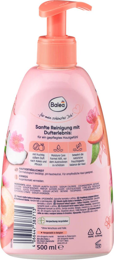 Balea Coconut & Peach Liquid Cream Soap with Pump, 500 mL - Image 2