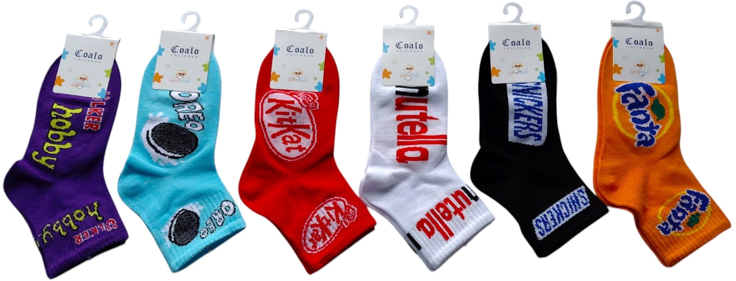 Coalo ST5023 Kids' Socks with Sweets & Drinks Print, Size 6-8, Assorted