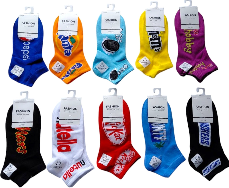 Coalo Fashion SN5100 Short Kids' Socks with Sweets & Drinks Print, Size 30-35, Assorted