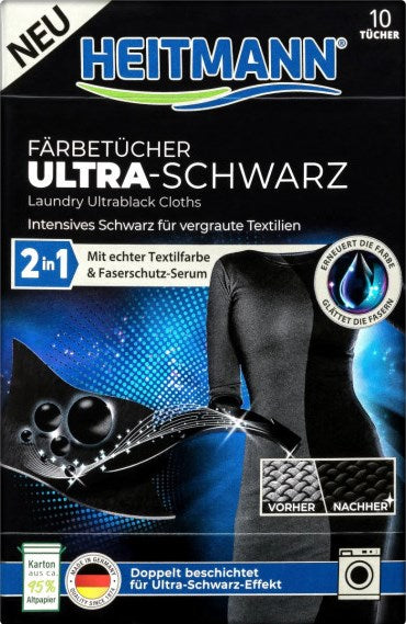 Heitmann 2-in-1 Black Color Restoration Laundry Sheets, 10 pcs