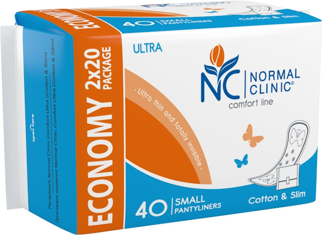 Normal Clinic Comfort Ultra Cotton & Slim Small Panty Liners, 40 pcs