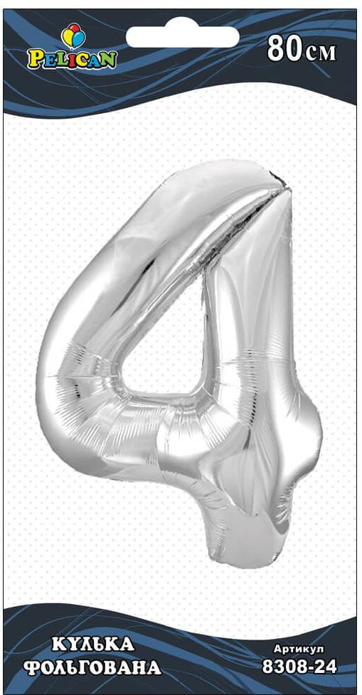Pelican Number 4 Silver Foil Balloon, 80 cm