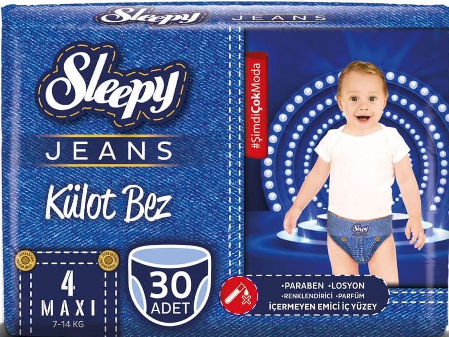 Sleepy Jeans Size 4 Baby Pull-Up Diaper Pants, 7-14 kg, 30 pcs