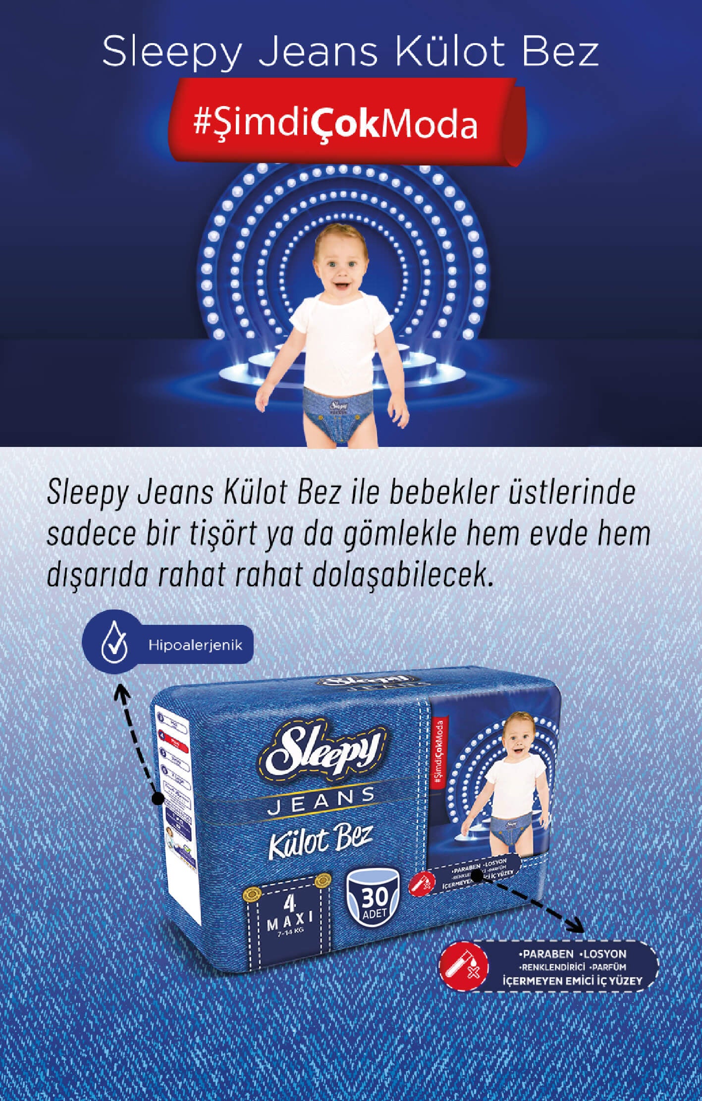 Sleepy Jeans Size 4 Baby Pull-Up Diaper Pants, 7-14 kg, 30 pcs - Image 2