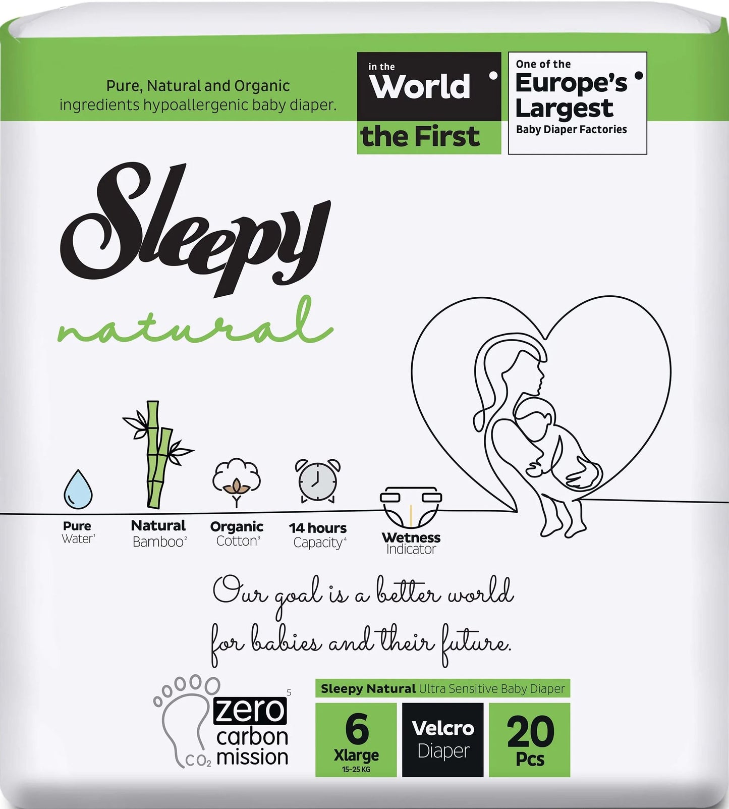 Sleepy Natural Size 6 Baby Diapers, 15-25 kg, 20 pcs