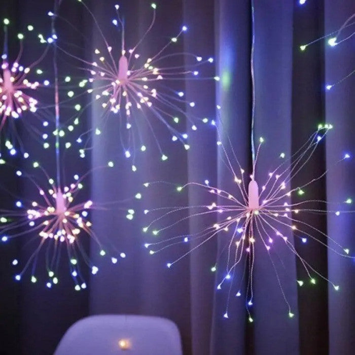 ZB-013-5M Firework Copper Wire LED Curtain Lights, Multicolor, 5 Bundles, 5 m