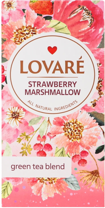 Lovare Strawberry Marshmallow Green Tea, 24 Bags, 36 g