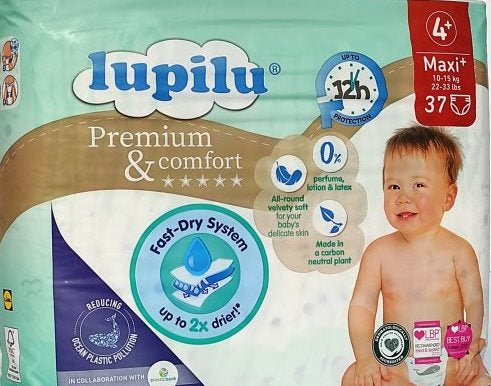 Lupilu Premium Comfort 4+ Baby Diapers, 37 pcs, 10-15 kg - Image 2