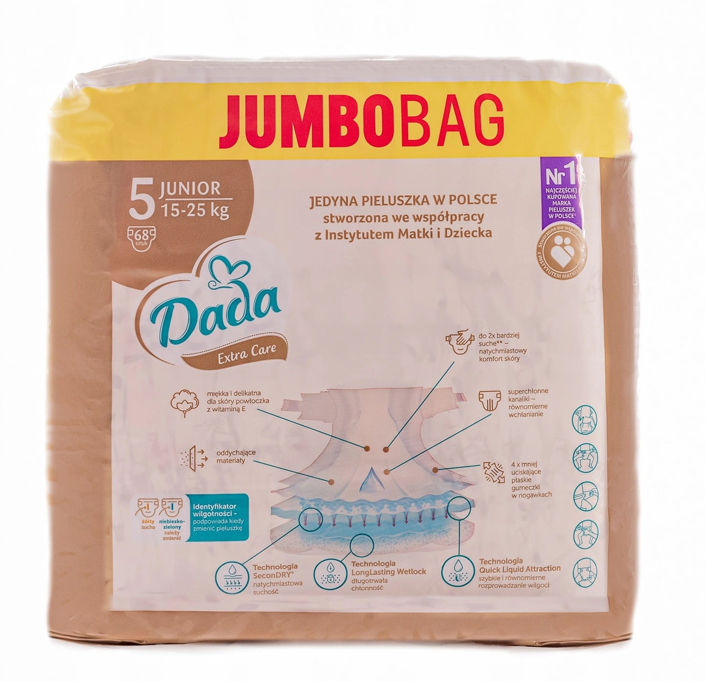 Dada Extra Care Jumbo Bag 5 Baby Diapers, 68 pcs, 15-25 kg - Image 3